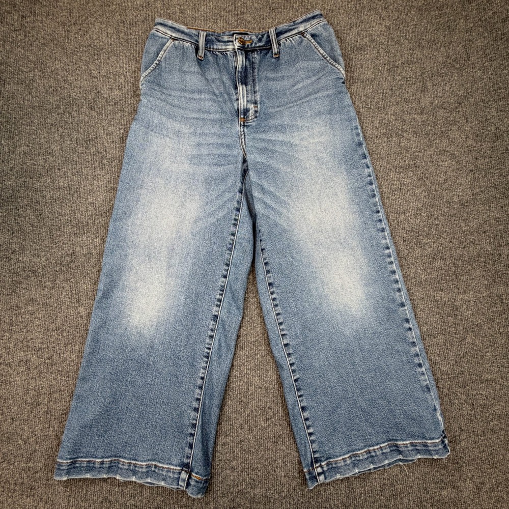 Lee High Rise Cropped Wide Leg Jeans Womens 29 Medium Blue Light Wash Fade Denim